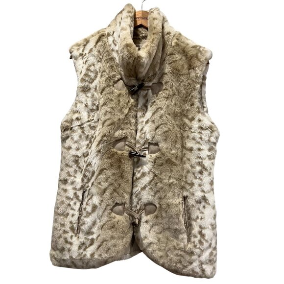 Coldwater Creek Snow Leopard Faux Fur Vest, Button, Pockets, L - Picture 10 of 10